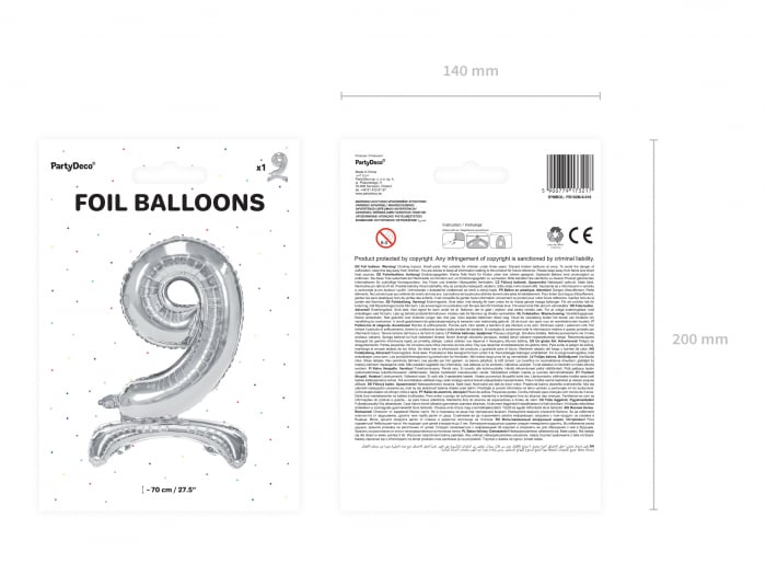 Balon folie cu suport Numărul "9", 70 cm, argintiu (1 pachet / 1 buc.) [3]