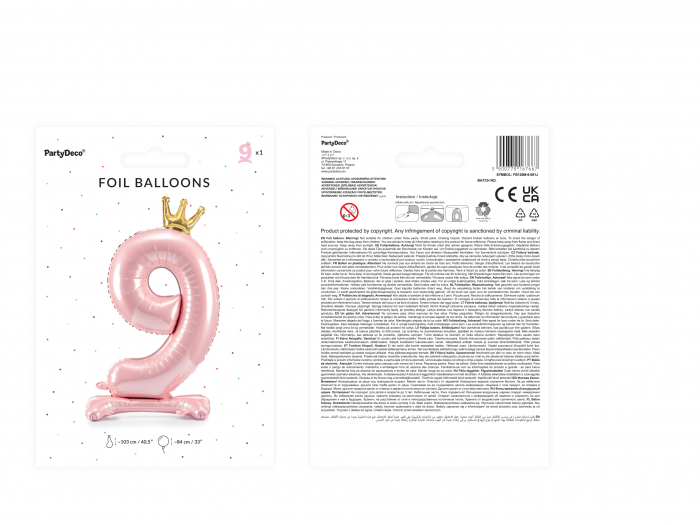 Balon folie cu suport Numărul "9", 84 cm, roz deschis (1 pachet / 1 buc.) [3]