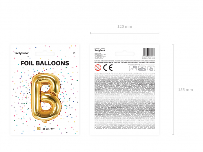 Balon folie Litera ''B'', 35cm, auriu (1 buc.) [3]