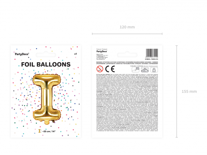 Balon folie Litera ''I'', 35cm, auriu (1 buc.) [4]
