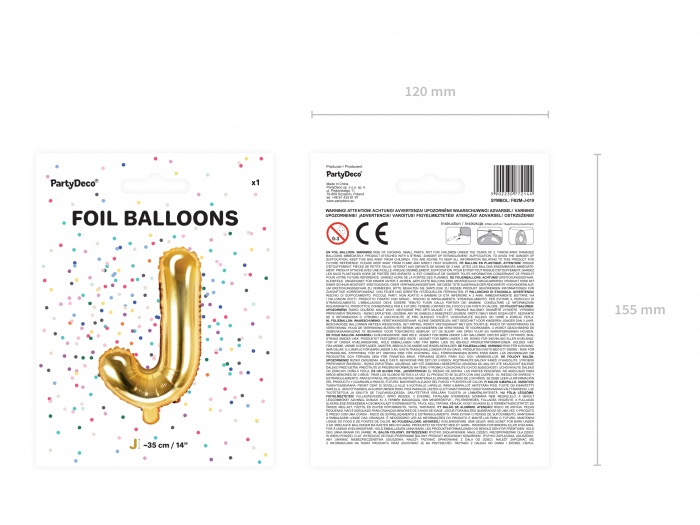 Balon folie Litera ''J'', 35cm, auriu (1 buc.) [4]