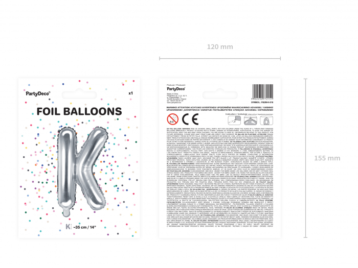 Balon folie Litera ''K'', 35cm, argintiu (1 buc.) [3]