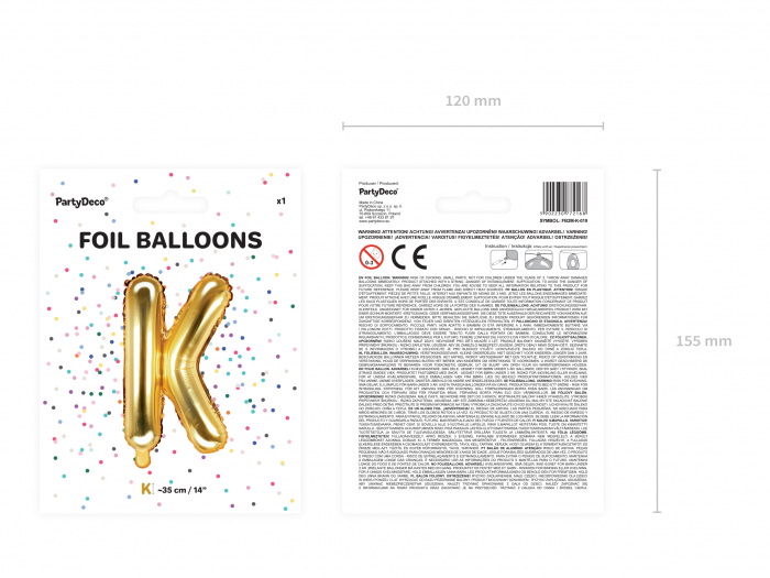 Balon folie Litera ''K'', 35cm, auriu (1 buc.) [3]