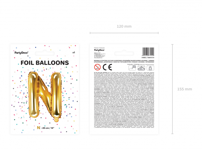 Balon folie Litera ''N'', 35cm, auriu (1 buc.) [4]