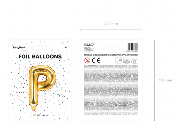Balon folie Litera ''P'', 35cm, auriu (1 buc.) [3]