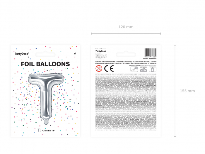 Balon folie Litera ''T'', 35cm, argintiu (1 buc.) [4]