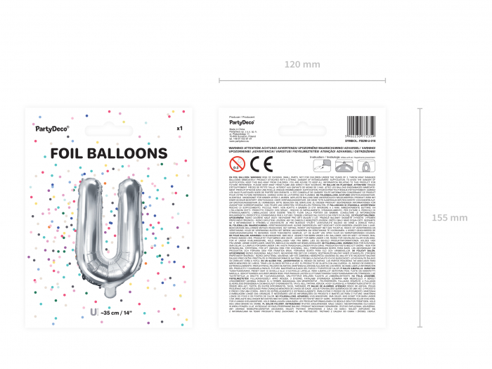 Balon folie Litera ''U'', 35cm, argintiu (1 buc.) [3]