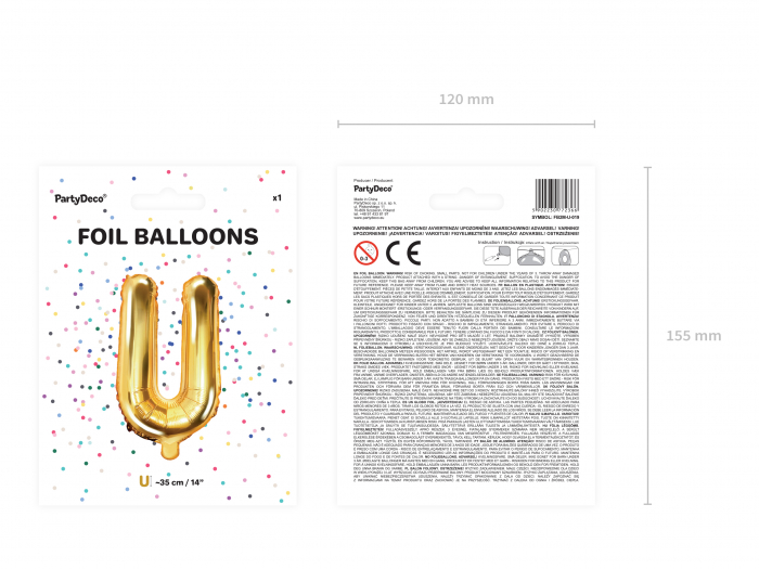 Balon folie Litera ''U'', 35cm, auriu (1 buc.) [4]