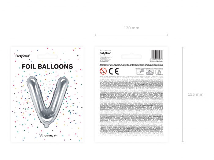 Balon folie Litera ''V'', 35cm, argintiu (1 buc.) [3]