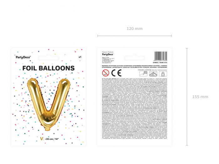 Balon folie Litera ''V'', 35cm, auriu (1 buc.) [3]