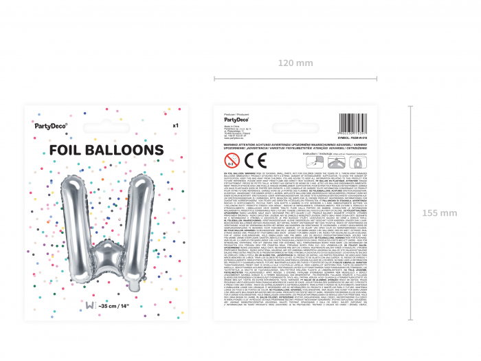 Balon folie Litera ''W'', 35cm, argintiu (1 buc.) [4]