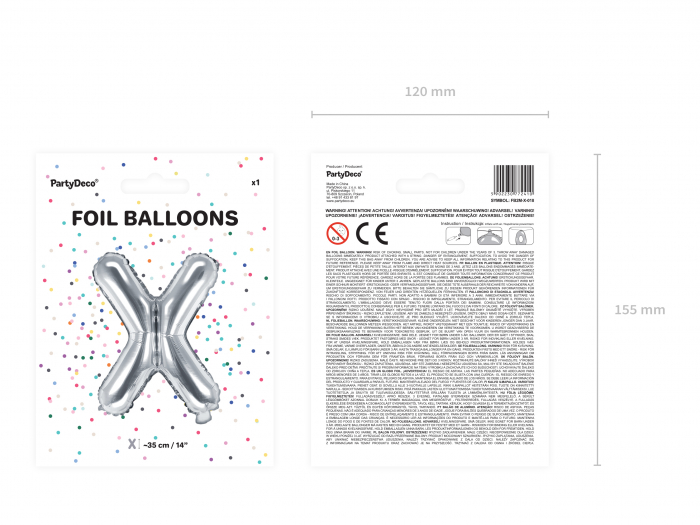 Balon folie Litera ''X'', 35cm, argintiu (1 buc.) [3]