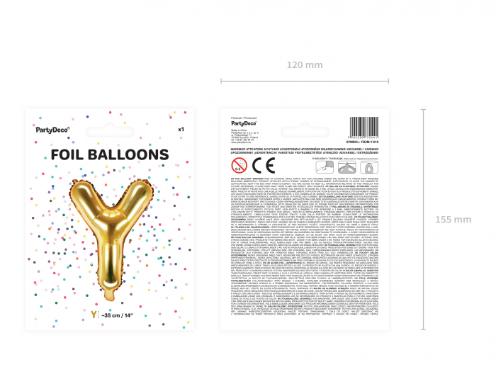 Balon folie Litera ''Y'', 35cm, auriu (1 buc.) [3]