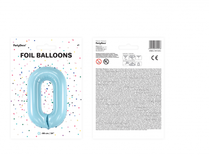 Balon folie Numărul "0", 86 cm, albastru deschis (1 pachet / 1 buc.) [3]