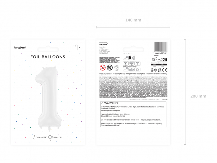Balon folie Numărul "1", 86 cm, alb (1 pachet / 1 buc.) [2]