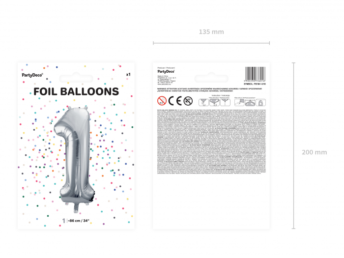 Balon folie Numarul "1", 86 cm, argintiu (1 pachet / 1 buc.) [2]