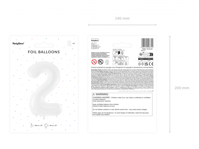 Balon folie Numărul "2", 86 cm, alb (1 pachet / 1 buc.) [2]