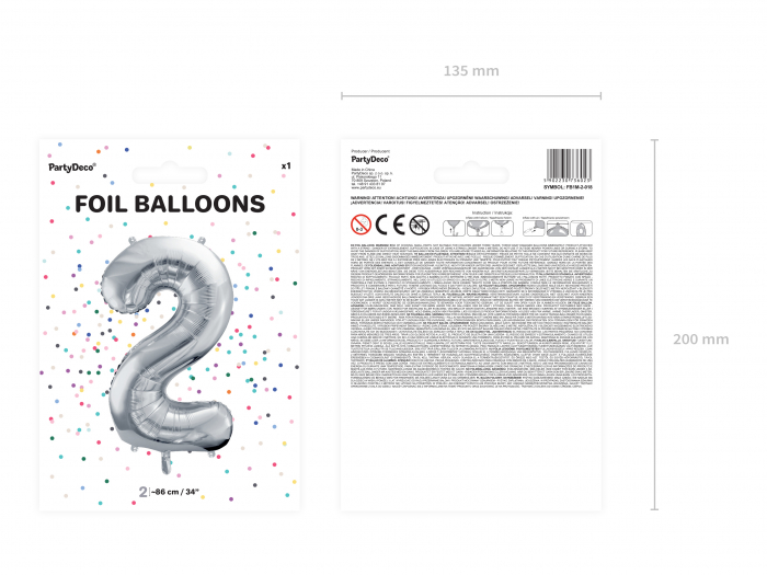 Balon folie Numărul "2", 86 cm, argintiu (1 pachet / 1 buc.) [2]