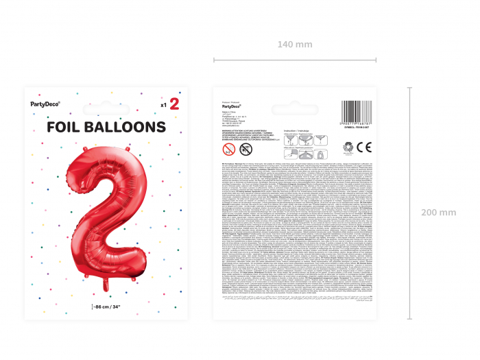 Balon folie Numărul "2", 86 cm, roșu (1 pachet / 1 buc.) [2]