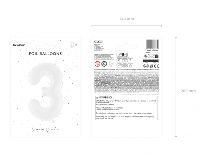 Balon folie Numărul "3", 86 cm, alb (1 pachet / 1 buc.) [2]