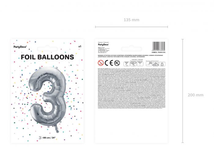 Balon folie Numărul "3", 86 cm, argintiu (1 pachet / 1 buc.) [2]