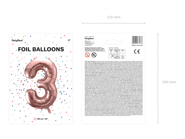 Balon folie Numărul "3", 86 cm, roz auriu (1 pachet / 1 buc.) [3]