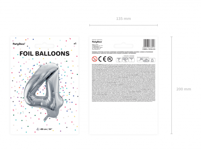 Balon folie Numărul "4", 86 cm, argintiu (1 pachet / 1 buc.) [2]