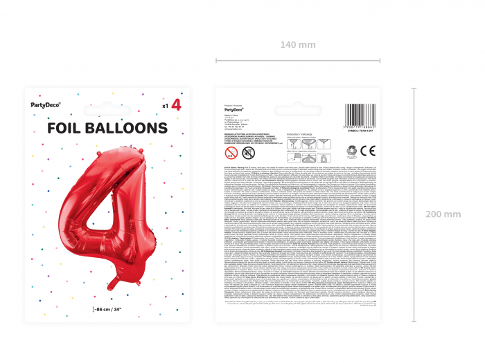 Balon folie Numărul "4", 86 cm, roșu (1 pachet / 1 buc.) [2]