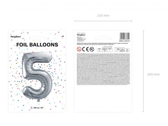 Balon folie Numărul "5", 86 cm, argintiu (1 pachet / 1 buc.) [2]