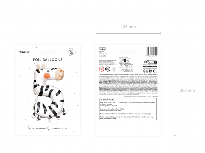 Balon folie Numărul 5 - Zebra, 68x98 cm, mix (1 pachet / 1 buc.) [3]