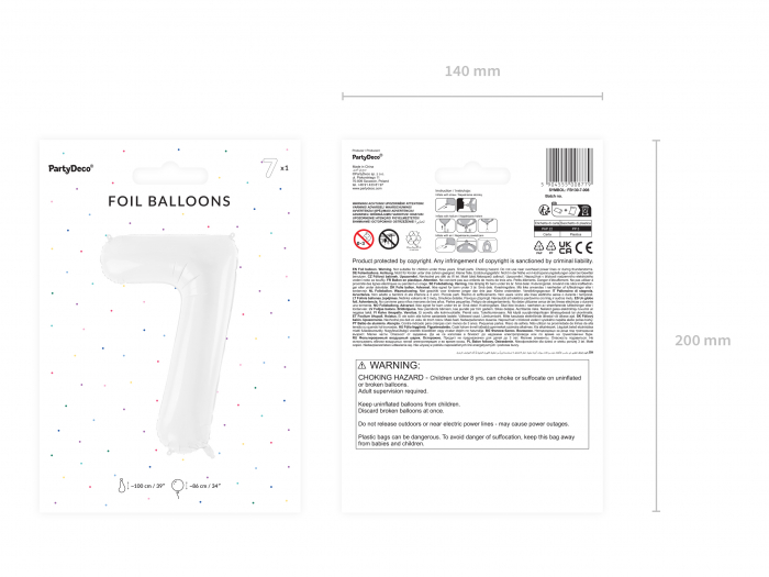 Balon folie Numărul "7", 86 cm, alb (1 pachet / 1 buc.) [2]