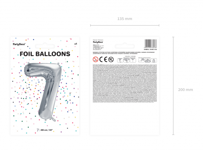 Balon folie Numărul "7", 86 cm, argintiu (1 pachet / 1 buc.) [2]