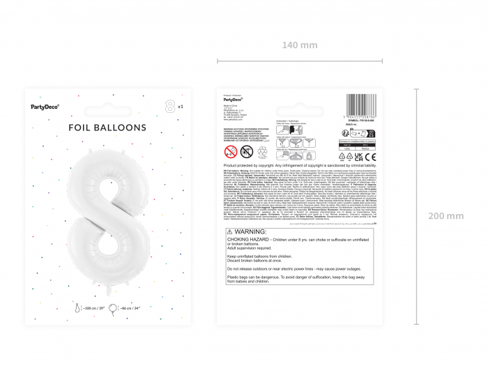 Balon folie Numărul "8", 86 cm, alb (1 pachet / 1 buc.) [2]