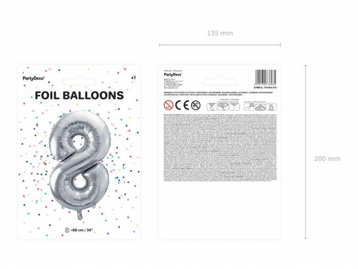 Balon folie Numărul "8", 86 cm, argintiu (1 pachet / 1 buc.) [2]