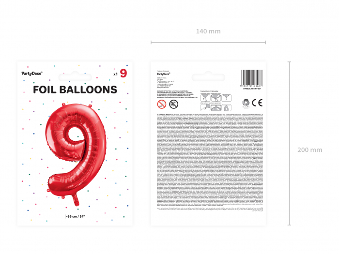 Balon folie Numărul "9", 86 cm, roșu (1 pachet / 1 buc.) [2]