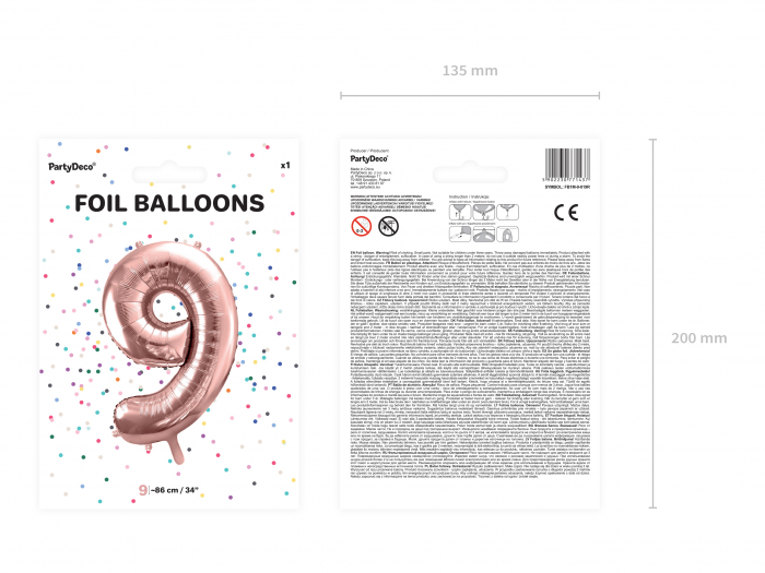 Balon folie Numărul "9", 86 cm, roz auriu (1 pachet / 1 buc.) [3]