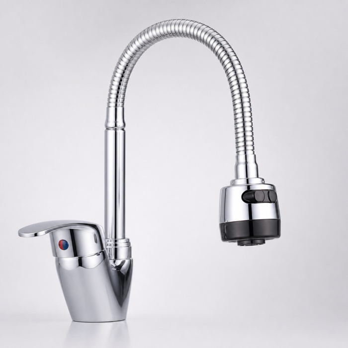 Baterie Bucatarie Crom Lucios LB003, Pipa Flexibila, Cartus Ceramic, Set Complet cu Racorduri si Sistem de Fixare [7]