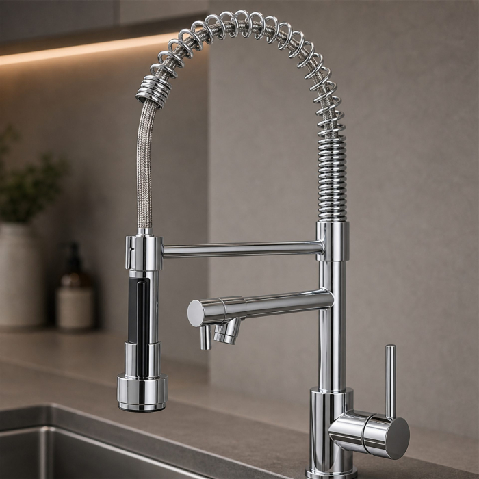 Baterie Bucatarie cu Dus Extractibil, Inox si Alama Crom, YD/201 [6]