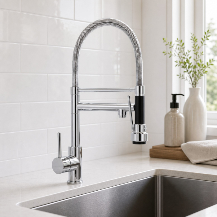 Baterie Bucatarie cu Dus Extractibil, Inox si Alama Crom, YD/301 [7]
