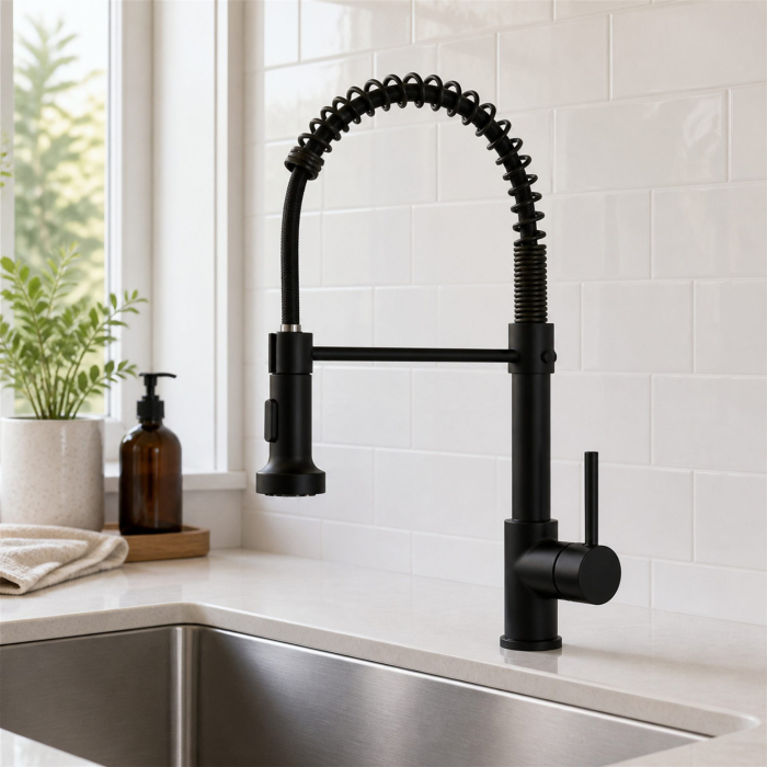 Baterie Bucatarie cu Dus Extractibil, Inox si Alama Negru, YD/102 [7]