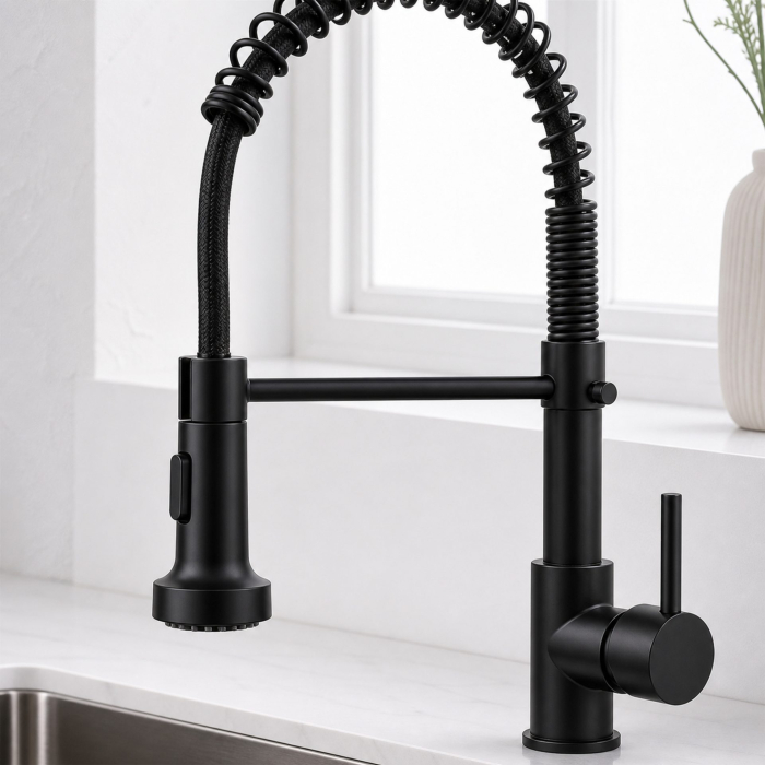 Baterie Bucatarie cu Dus Extractibil, Inox si Alama Negru, YD/102 [6]