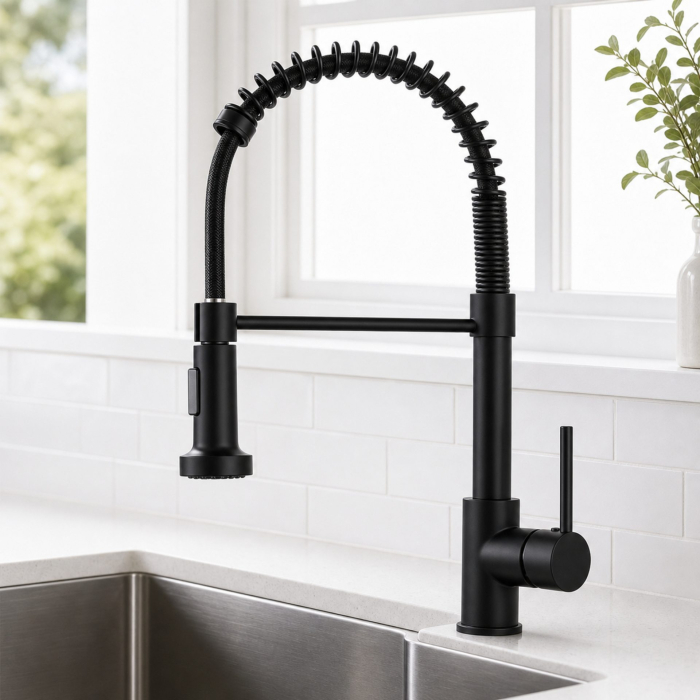 Baterie Bucatarie cu Dus Extractibil, Inox si Alama Negru, YD/102 [5]