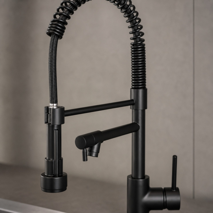 Baterie Bucatarie cu Dus Extractibil, Inox si Alama Negru, YD/201 [8]