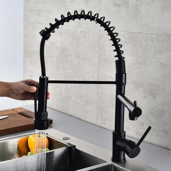 Baterie Bucatarie cu Dus Extractibil, Inox si Alama Negru, YD/201 [2]
