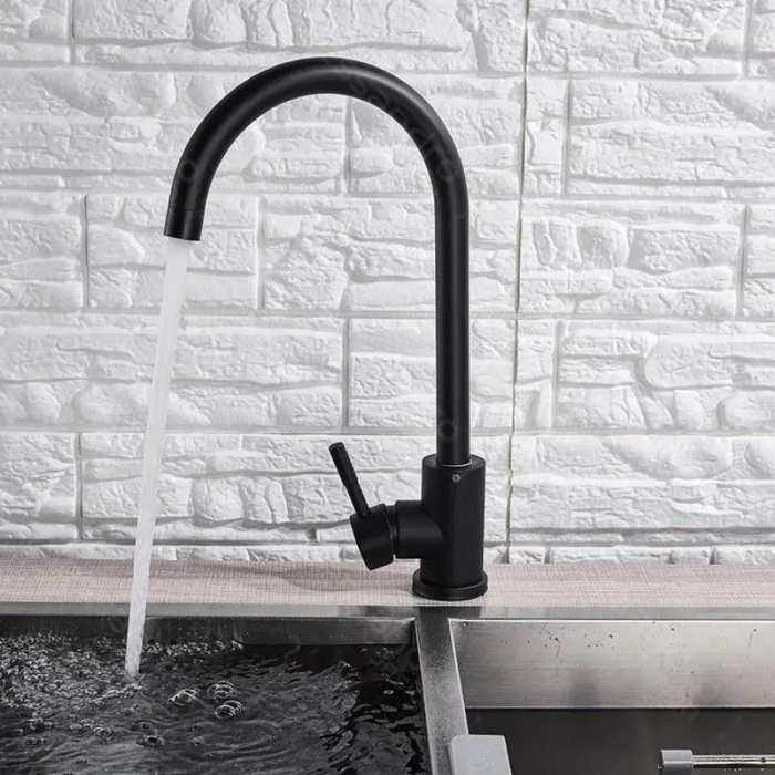 Baterie Bucatarie Monocomanda Pipa Pivotanta Cartus Ceramic Inox Negru Satin Racorduri Kit Fixare Incluse HS001 [2]
