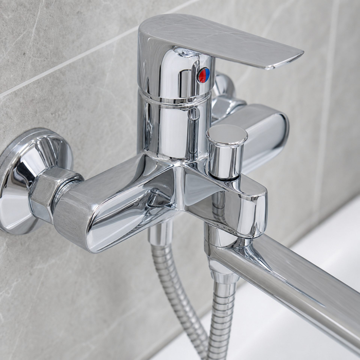 Baterie Cada Crom Lucios - Set Complet cu Pipa Pivotanta de 25cm, Para, Furtun si Excentrice Incluse [5]