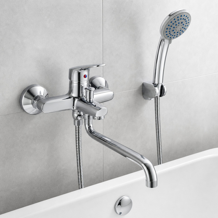 Baterie Cada Crom Lucios - Set Complet cu Pipa Pivotanta de 25cm, Para, Furtun si Excentrice Incluse [4]