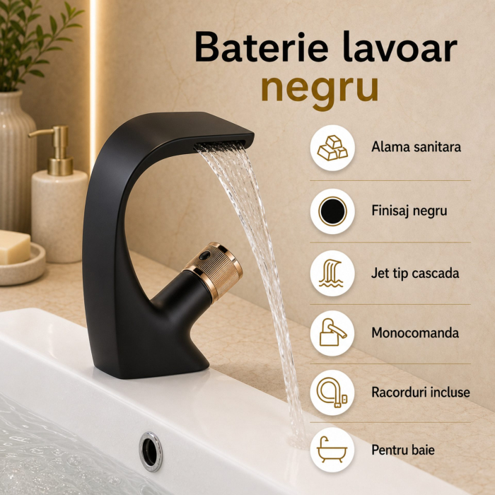 Baterie Lavoar Monocomanda Alama Sanitara Negru Racorduri incluse OD/2055 [4]
