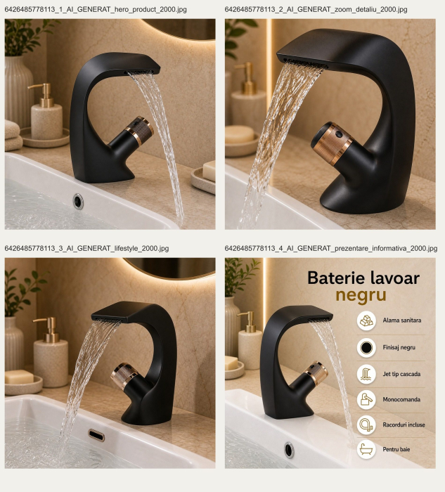 Baterie Lavoar Monocomanda Alama Sanitara Negru Racorduri incluse OD/2055 [9]