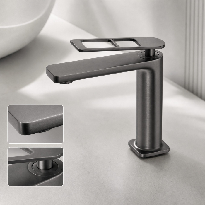 Baterie Lavoar Monocomanda Cartus Ceramic Alama Sanitara Gri Satin Racorduri si Kit Fixare Incluse 9707N [6]